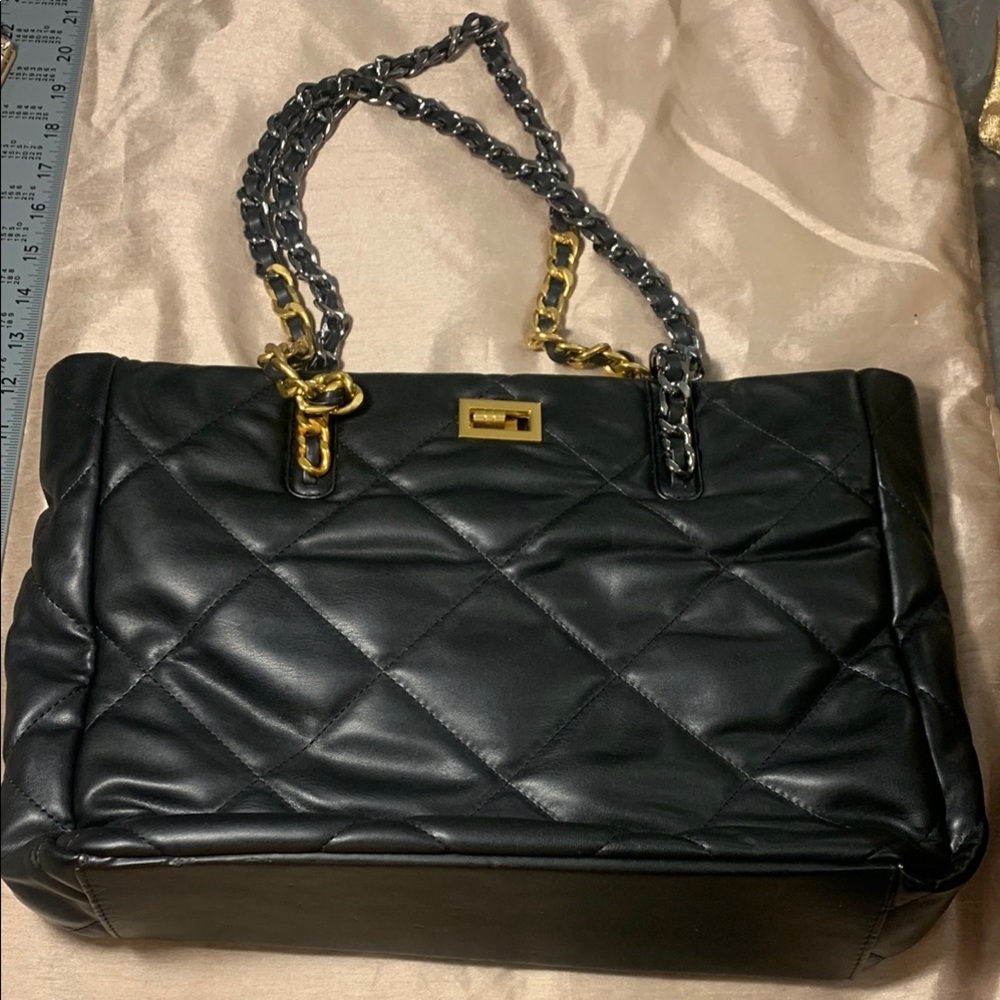 Black Quilted Leather Chain Bag EUC